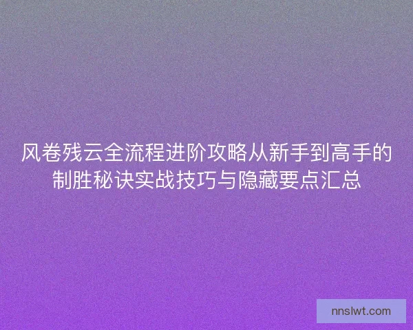 风卷残云全流程进阶攻略从新手到高手的制胜秘诀实战技巧与隐藏要点汇总