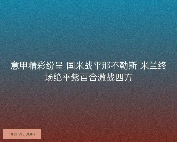 意甲精彩纷呈 国米战平那不勒斯 米兰终场绝平紫百合激战四方